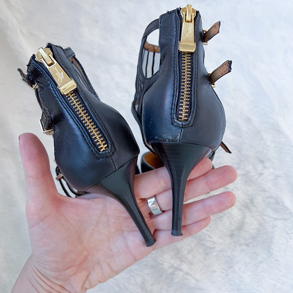 Report Signature Latrice D Leather Black Strappy Pumps Heels Size 8 - Picture 7 of 13